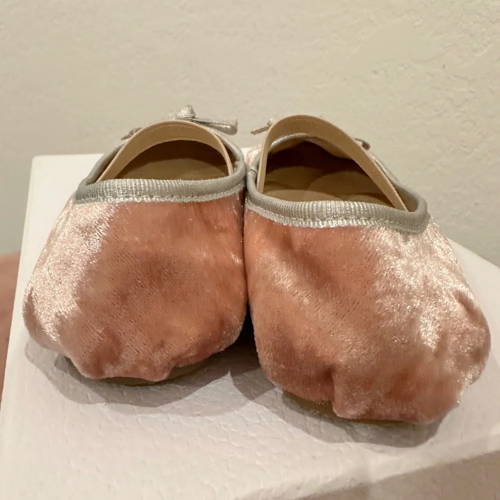 Girls Pink Velvet Ballet Flats with Bow
